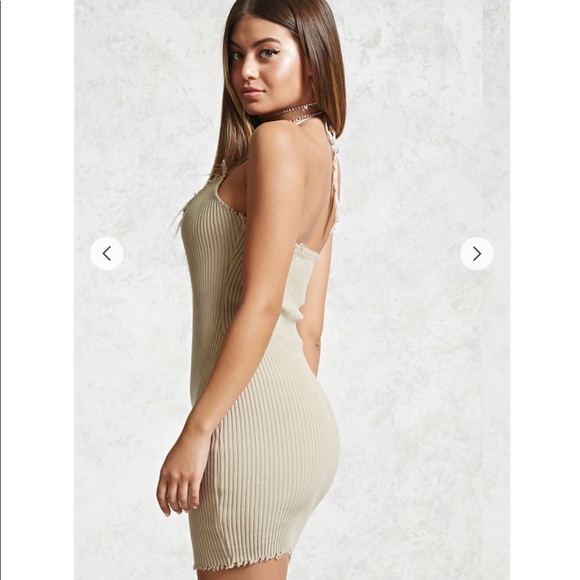 Distressed Ribbed Halter Dress 